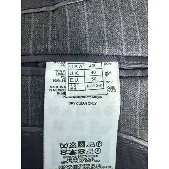 Brooks Brothers 346 Fitzgerald Fit Two Button Wool Blazer Jacket 40L Grey - Picture 7 of 14